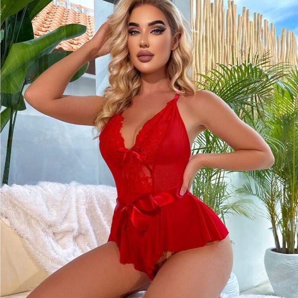 NWT red removable bow teddy lingerie - Picture 5 of 6